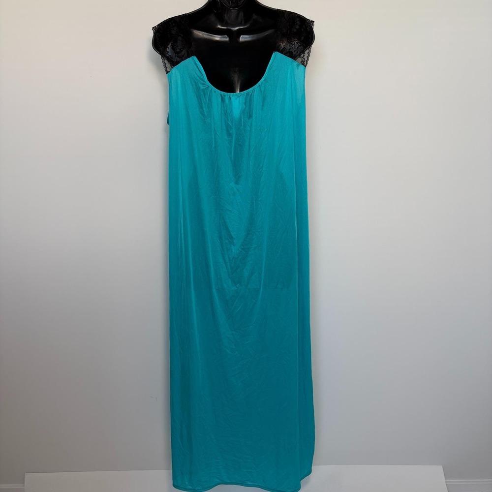 Vintage Nightgown Lace Trim Sleeveless Maxi Teal Blue Large - Picture 3 of 9